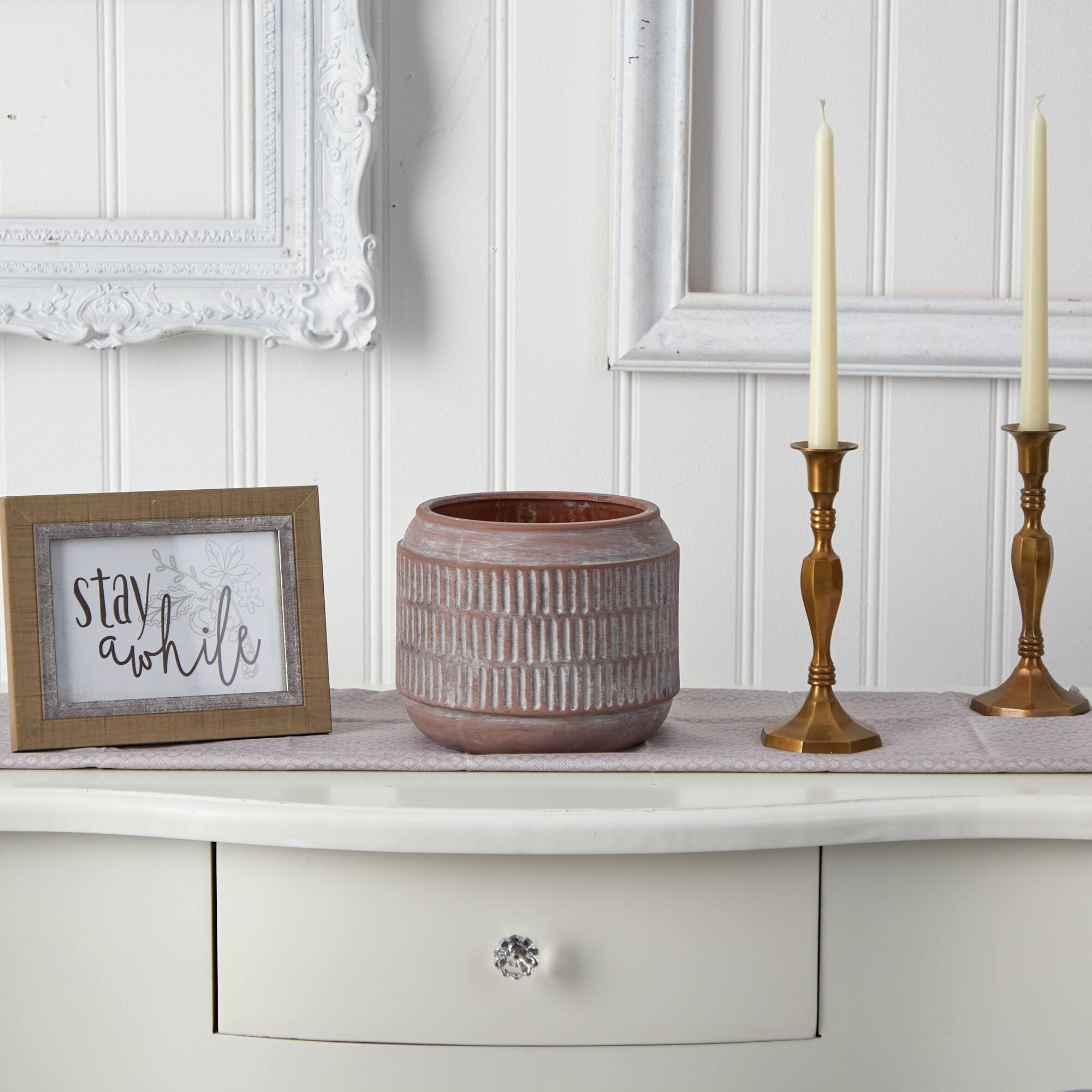 6" Boho Chic Ceramic Embossed Planter